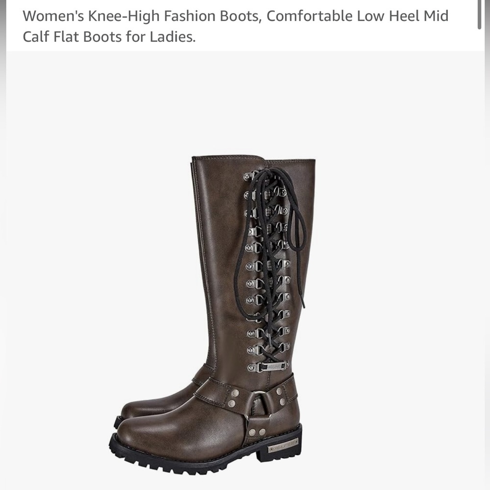 Motorcycle Brown Knee-High Lace-Up Riding Boots